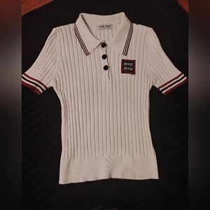 Miu Miu Cream Polo with Red Accents
